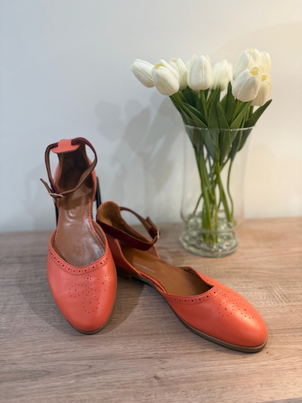 Julia Bo Handcrafted Madeleine Oxford Ankle-Strap Leather Flats size 41 (10)